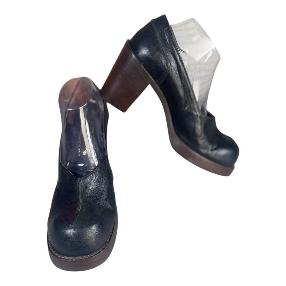 Vintage Corellie Women’s Black Leather Platform Heels Size-10B Made In Italy - Picture 2 of 10